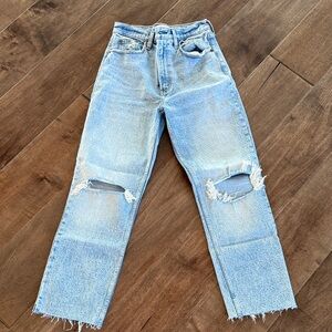 Abercrombie & Fitch Light Blue Distressed Straight Leg Jeans